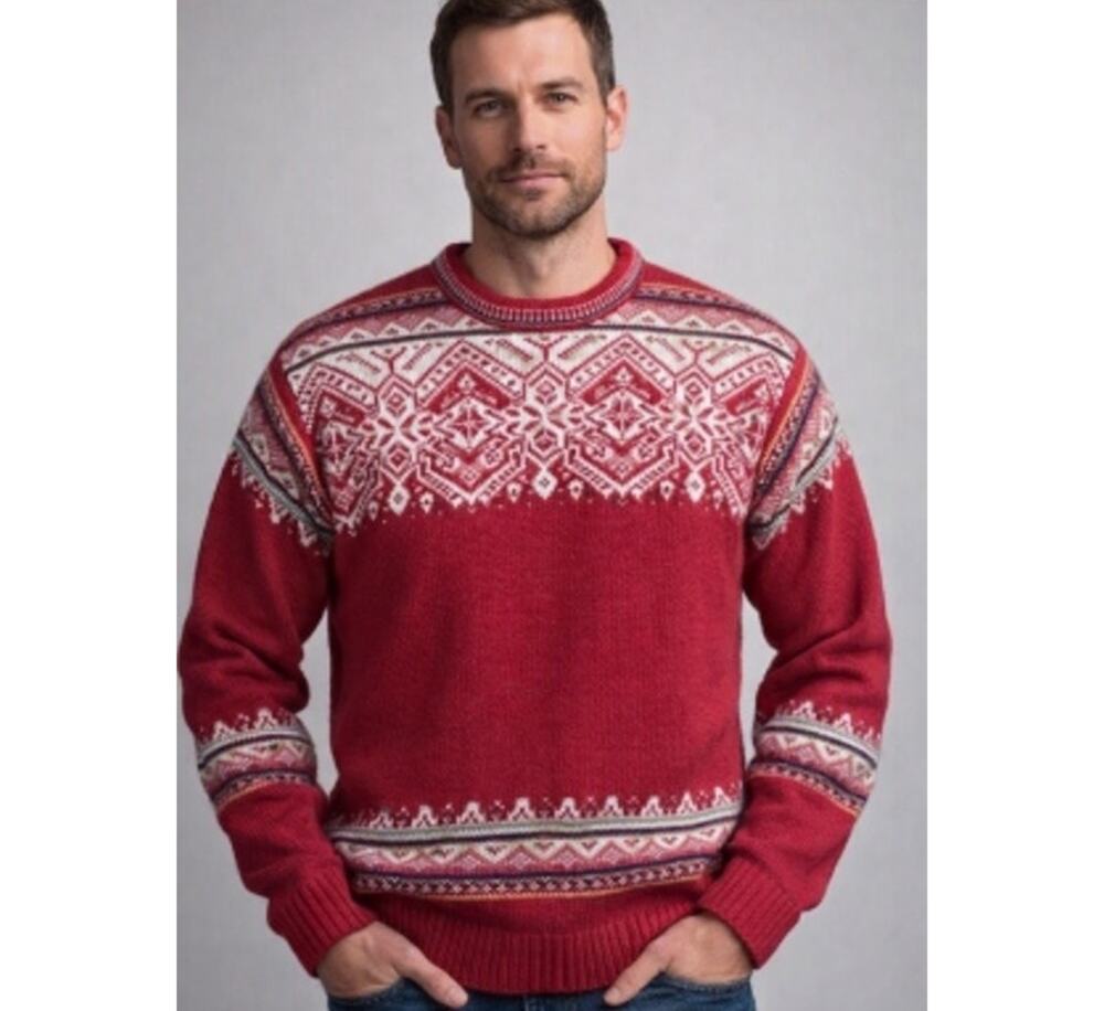 O'hanlon Mills Fair Isle Wool Blend Sweater Size M Nordic Pattern Red Multicolor